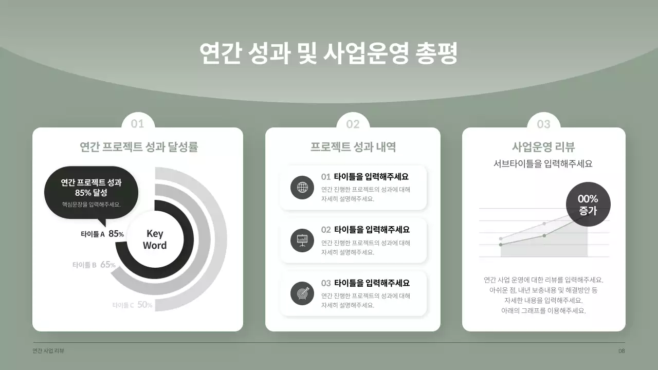 짙은 그린톤의 차분하고 깔끔한 헬스 기업 사업보고서