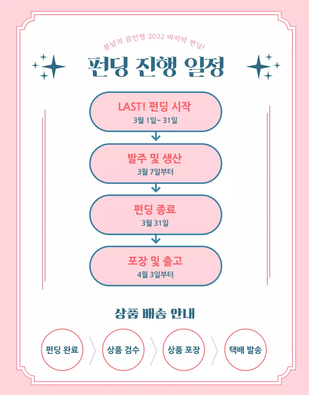 핑크색과 하늘색의 아기자기한 인형 펀딩 소개서