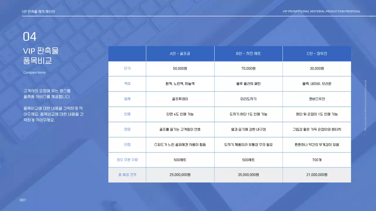 블루톤의 VIP 판촉물 제작 제안서
