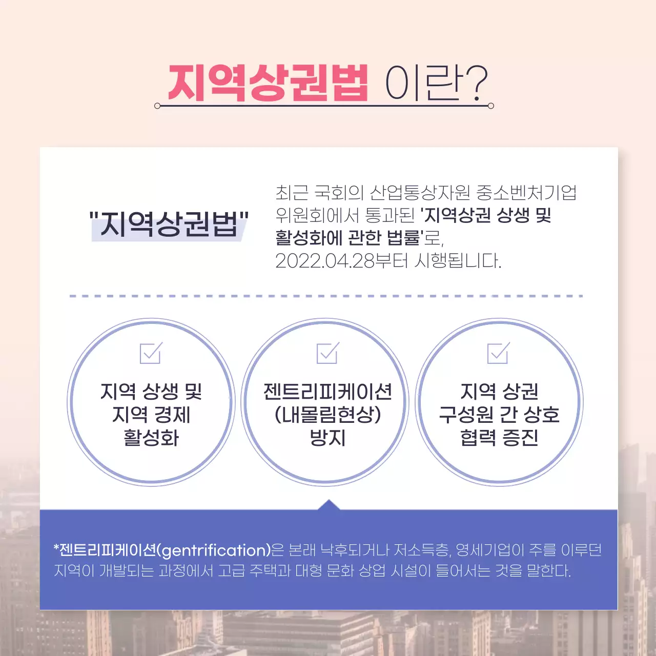 핑크색과 파랑의 모던한 지역상권법 설명