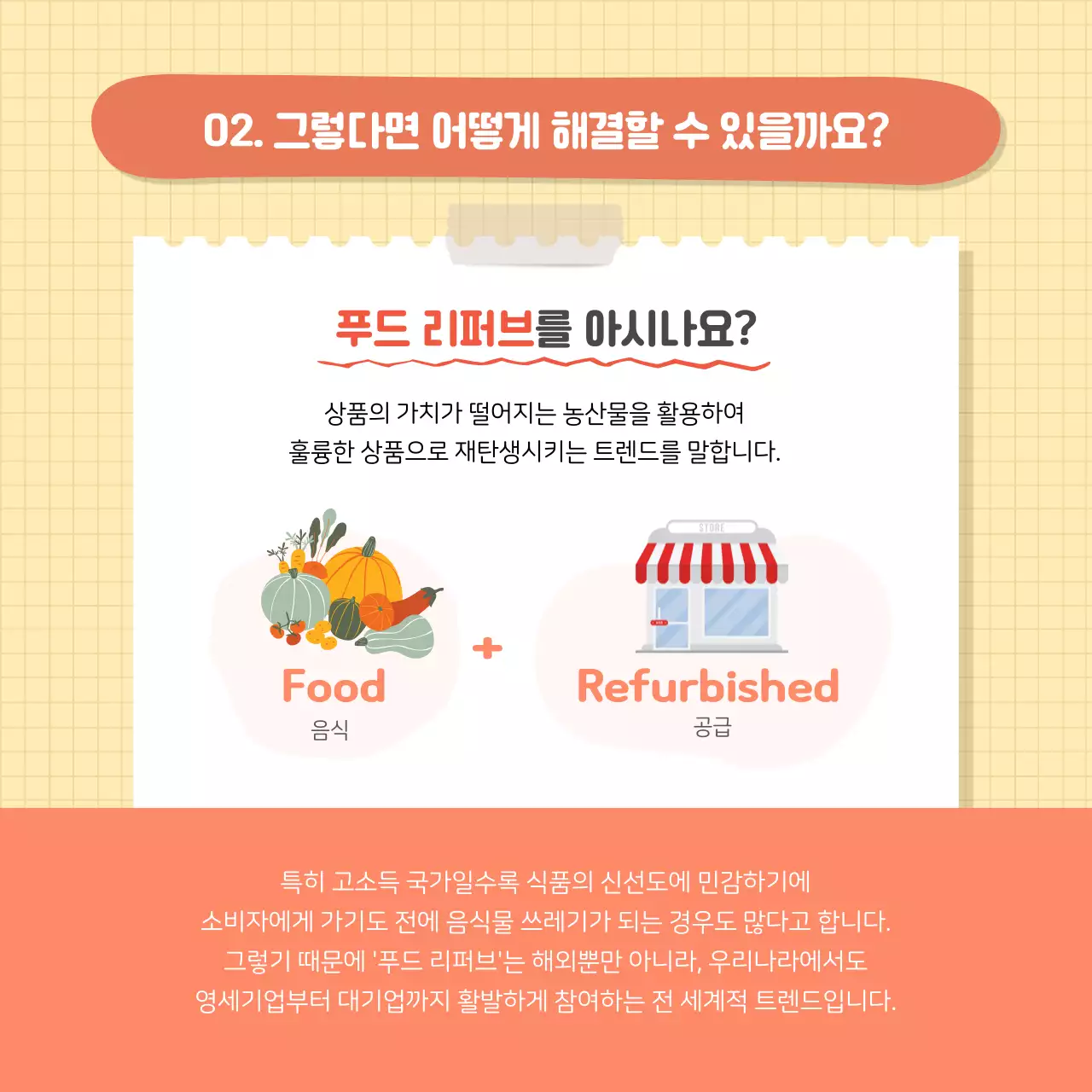 초록과 노랑, 오렌지톤의 푸드리퍼브 관련 기업 ESG경영 카드뉴스