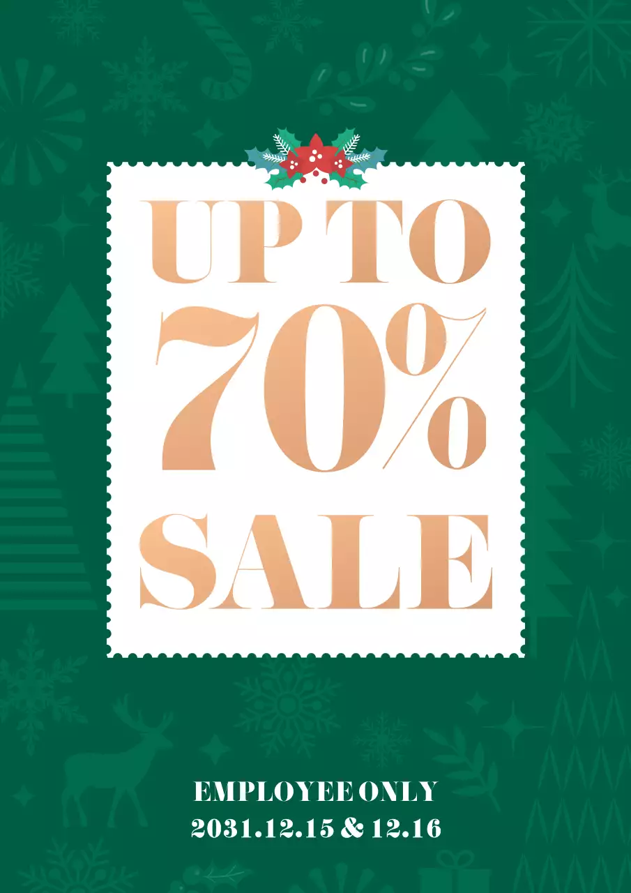 녹색 일러스트 패턴 배경의 임직원 세일 포스터
