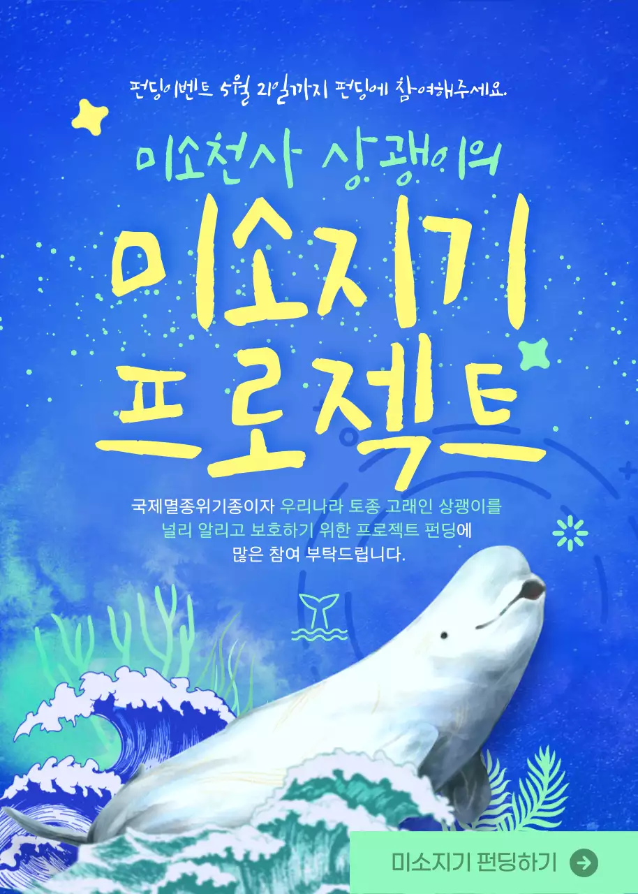   파란색과 민트색의 바다의 날 멸종위기 바다 생물 살괭이 보호 펀딩 프로젝트