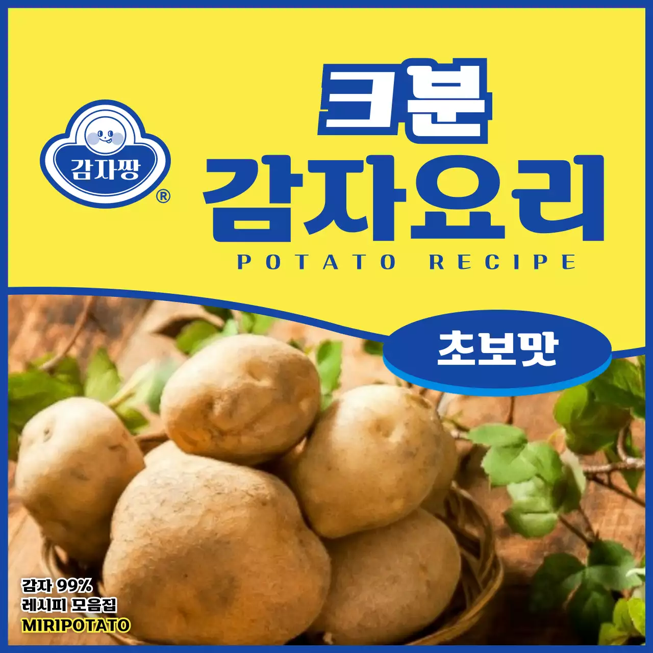 노란색과 파란색의 3분 카레 패러디 컨셉 감자 요리 레시피북 