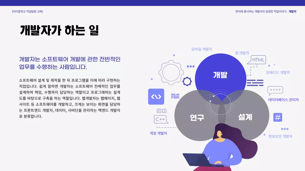 파란색 블루톤의 개발자 직업 탐방 교육
