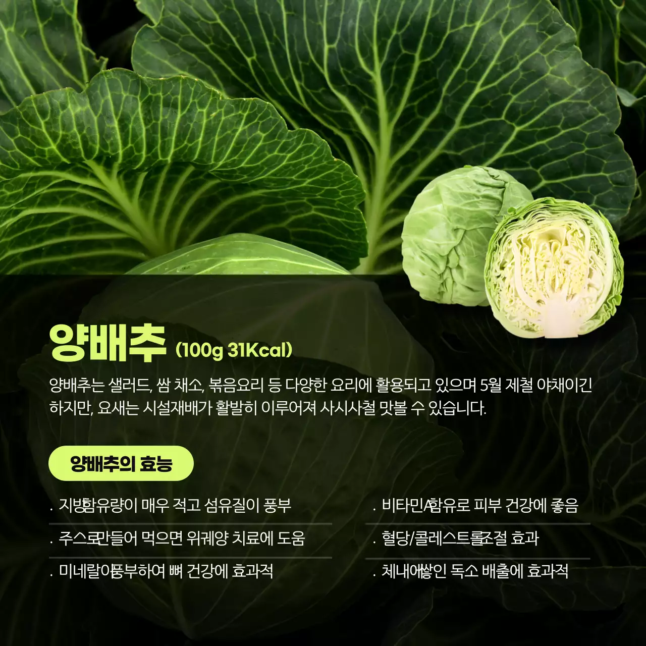 노란색과 초록색의 5월의 제철 과일&야채 카드뉴스 디자인