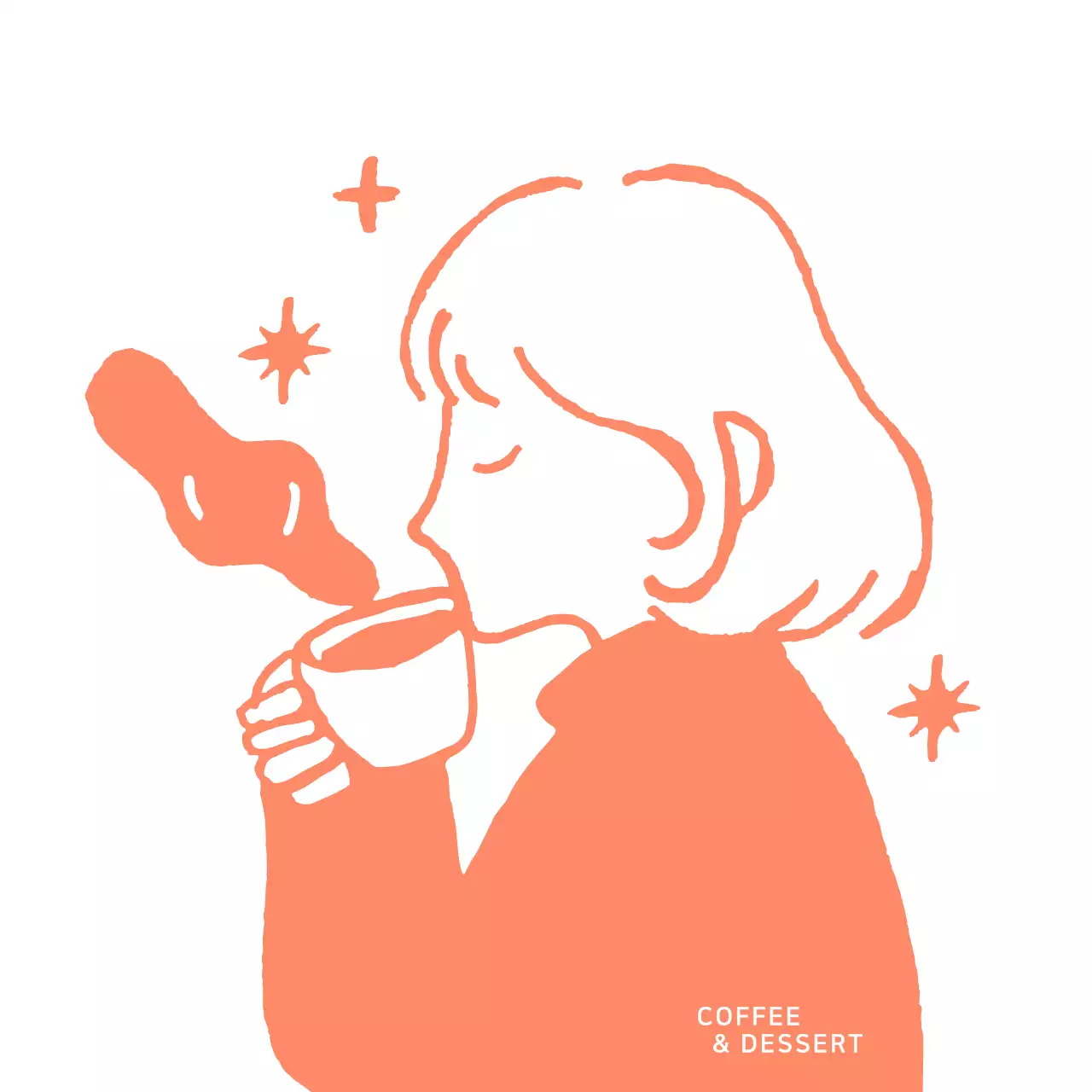 코랄색 커피일러스트 카페용 에코백