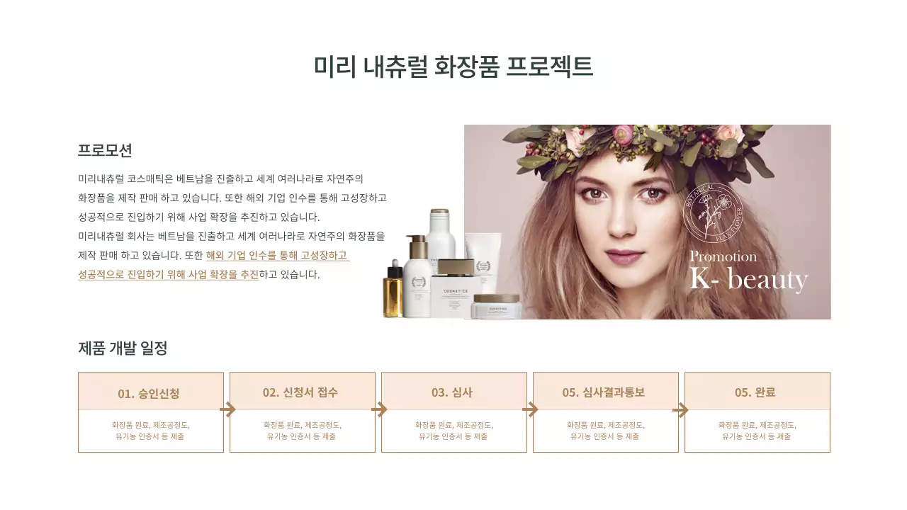 갈색의 화장품 회사 일정 타임라인 차트