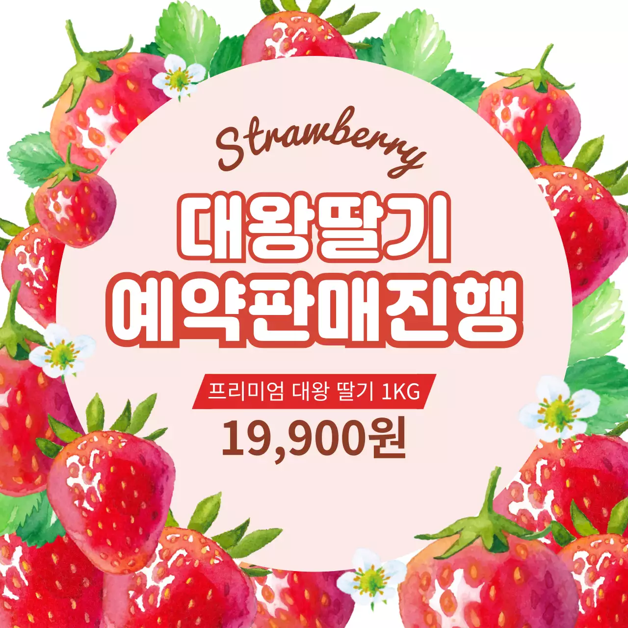 빨간색 신선한 딸기 예약판매 홍보