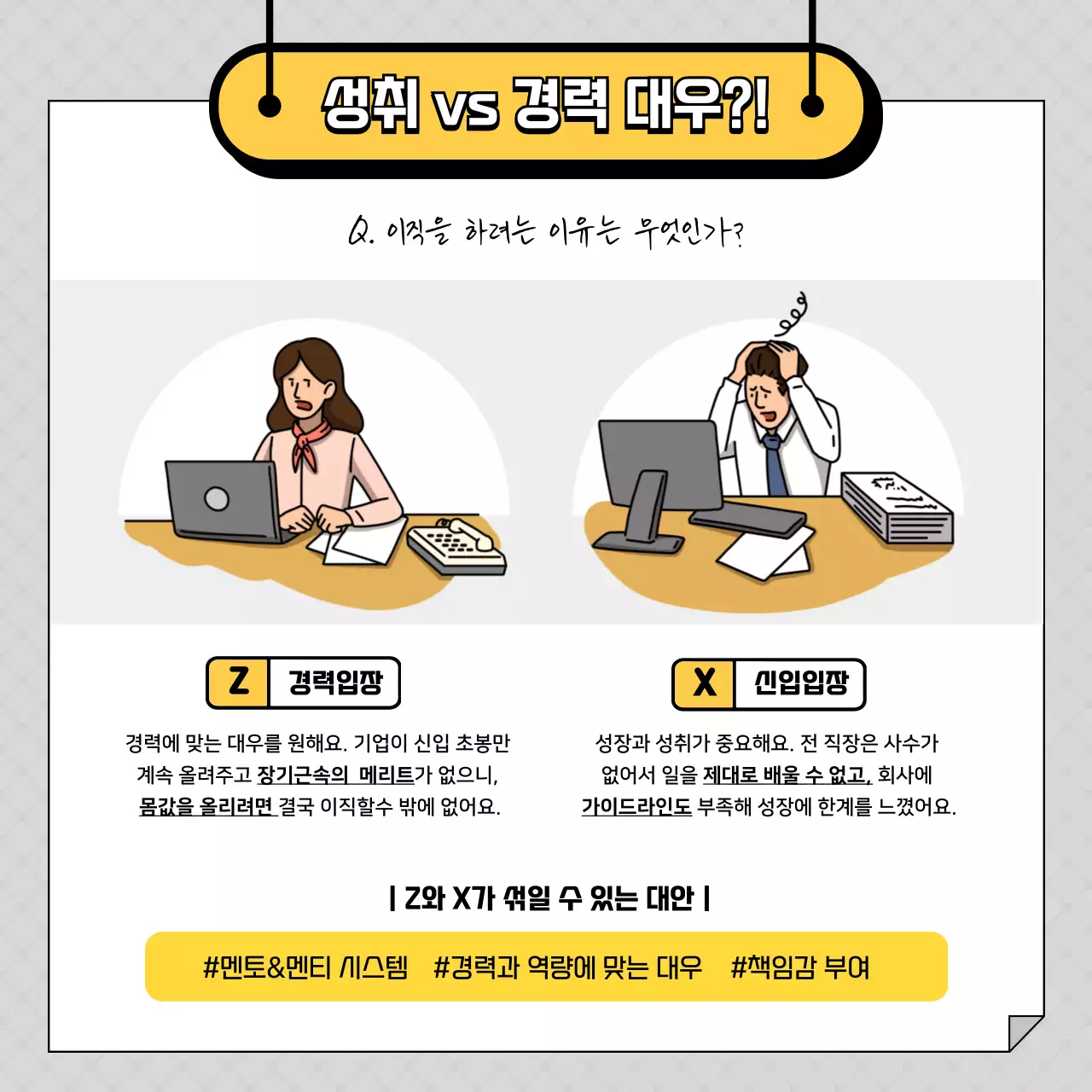 노랑과 회색의 심플한 근로자의 인터뷰 게시글
