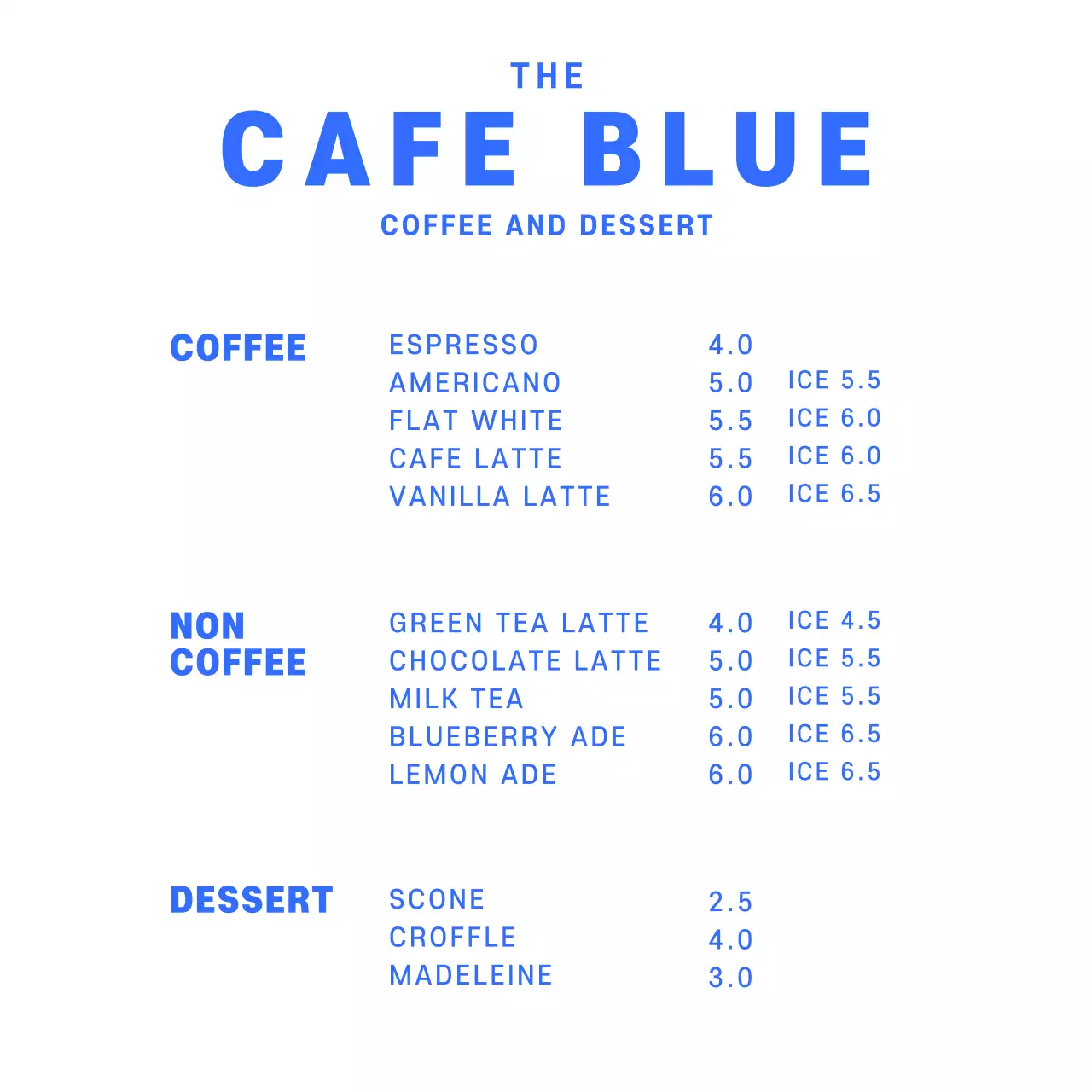 파란색 심플한 카페메뉴판 카페용 아크릴스탠드