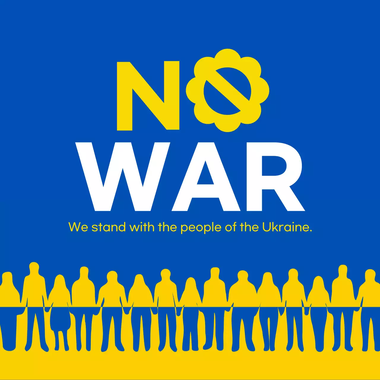노란색과 파란색 일러스트 강조의 전쟁반대 메세지