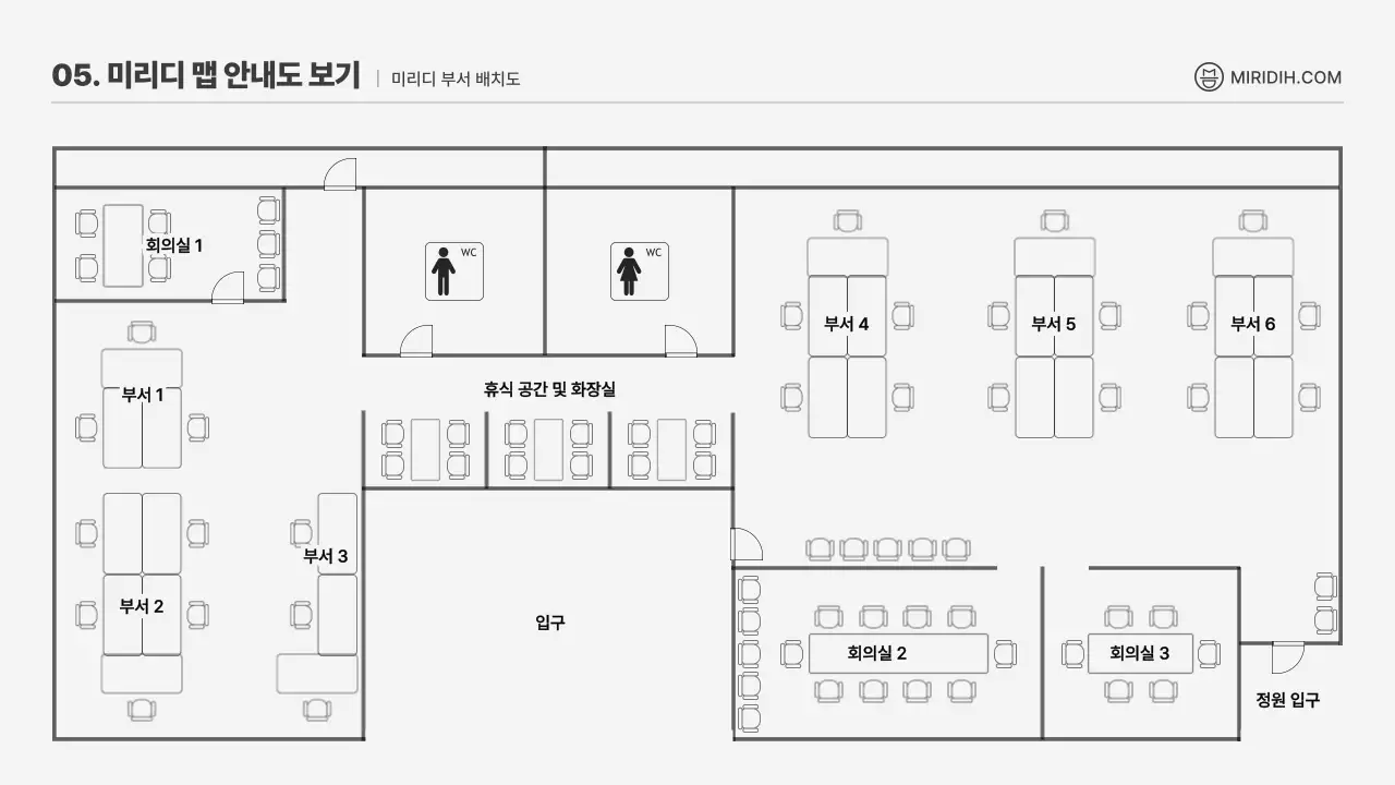 검은색과 흰색의 심플한 일러스트 컨셉 인사가이드