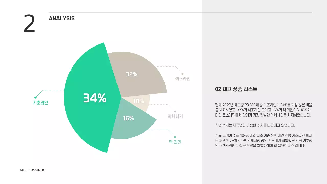 초록색과 베이지색의 그라데이션 깔끔한 화장품 홍보 기획안