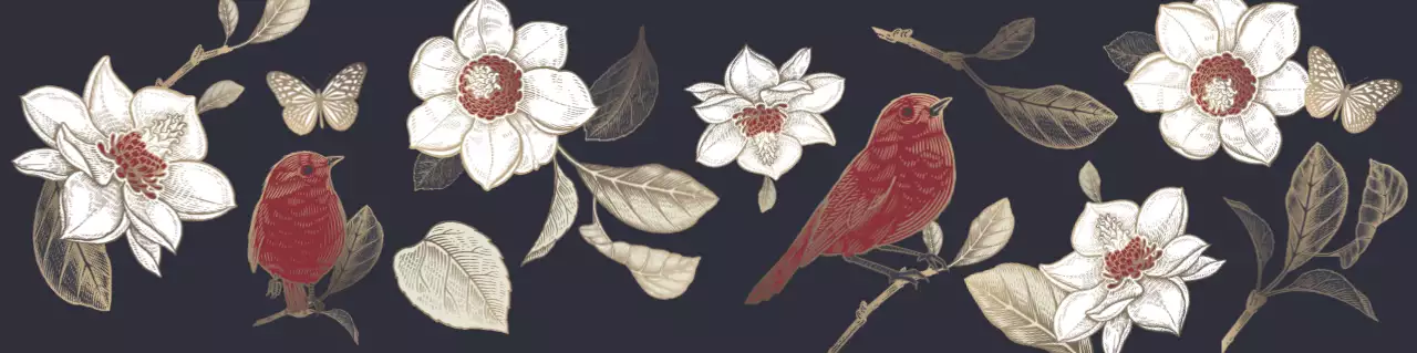 어두운 남색과 금색 일러스트의 빈티지 스타일 패턴