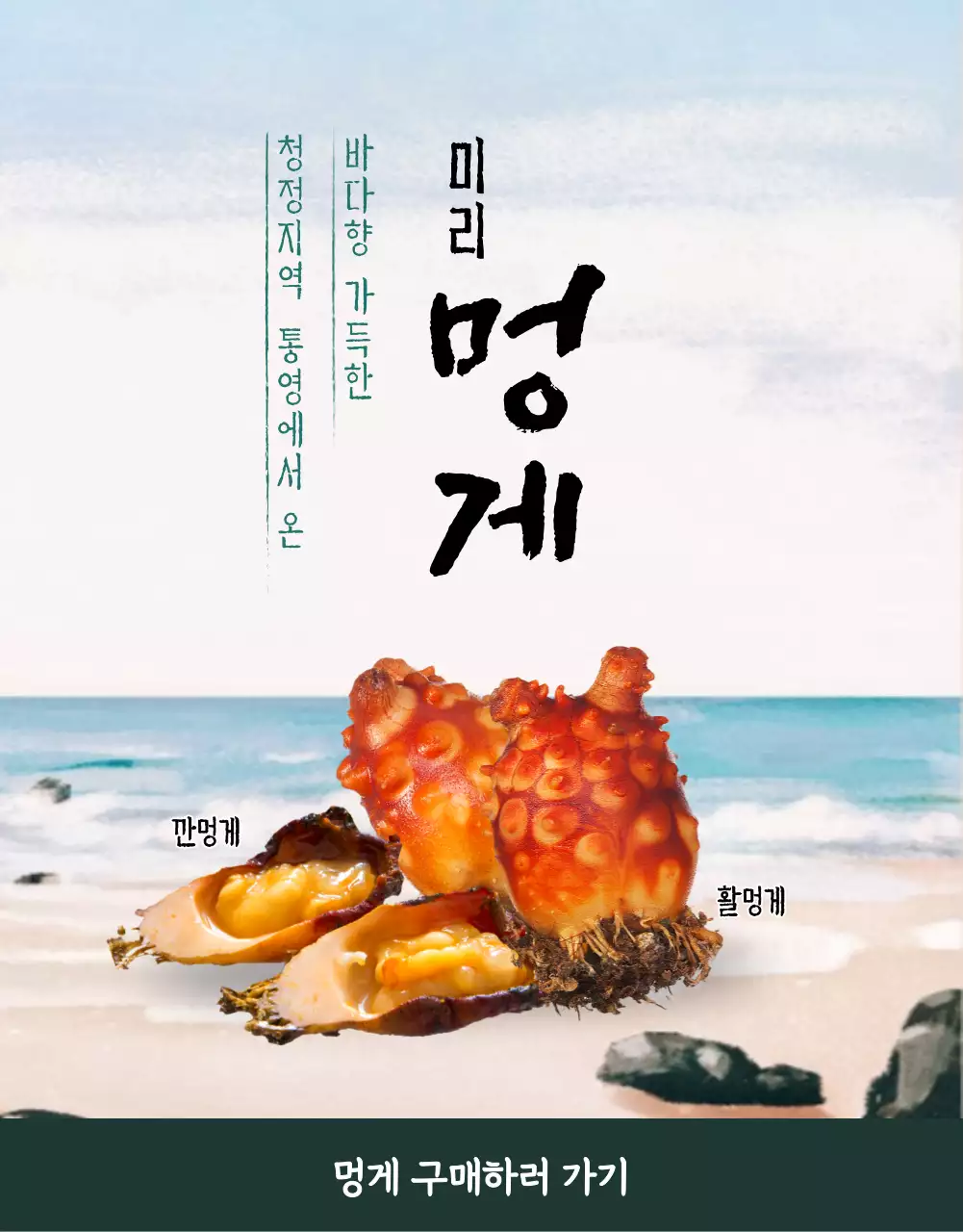 바다 일러스트가 있는 멍게 판매 안내