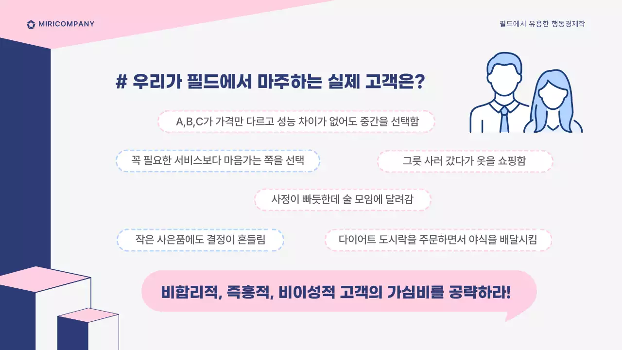 핑크와 네이비의 영업사원 교육용 프리젠테이션 필드에서 유용한 행동경제학 