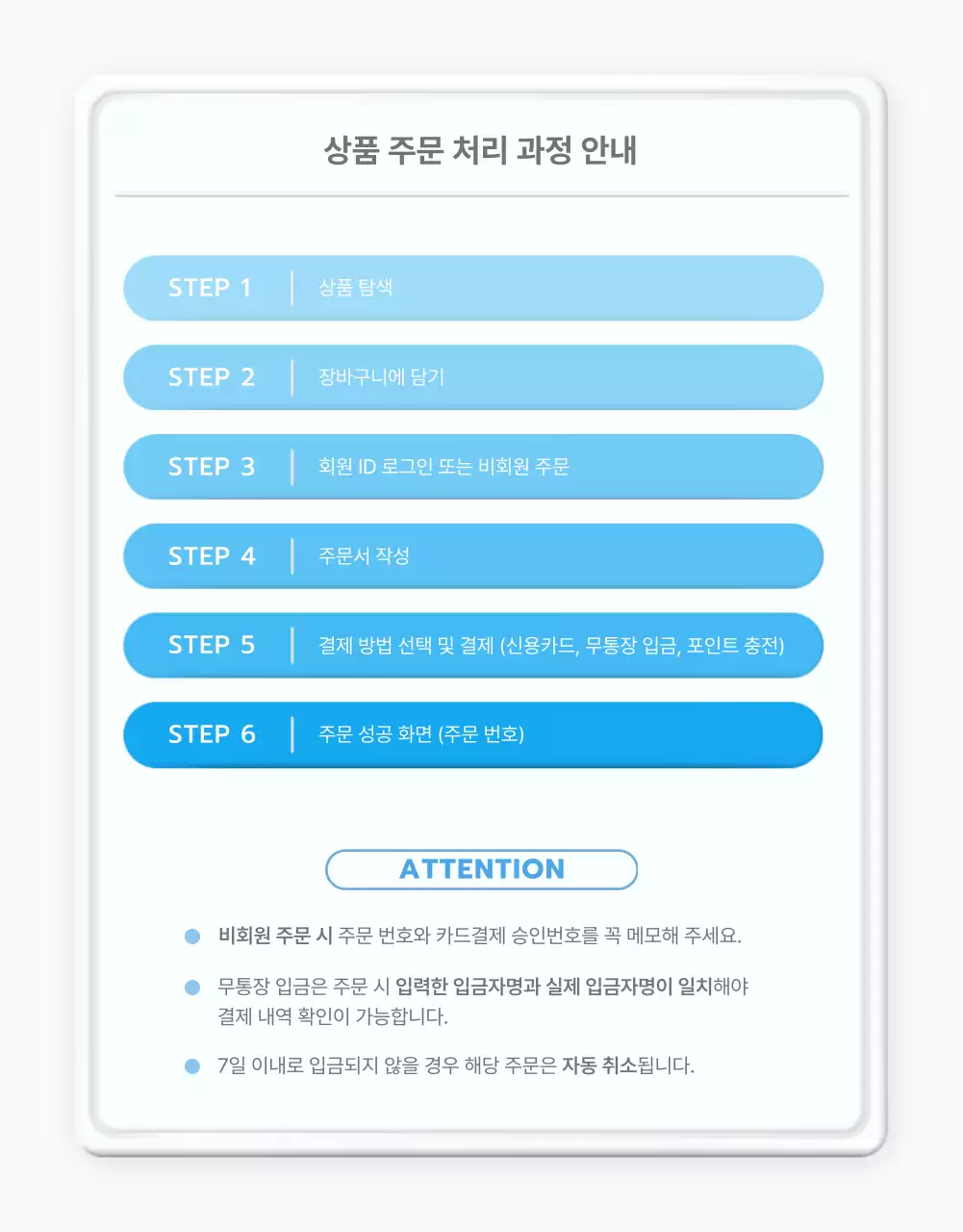 하늘색의 기본 스타일의 쇼핑몰 이용안내