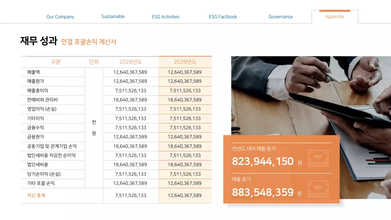 파란색과 주황색의 비즈니스 경영보고서