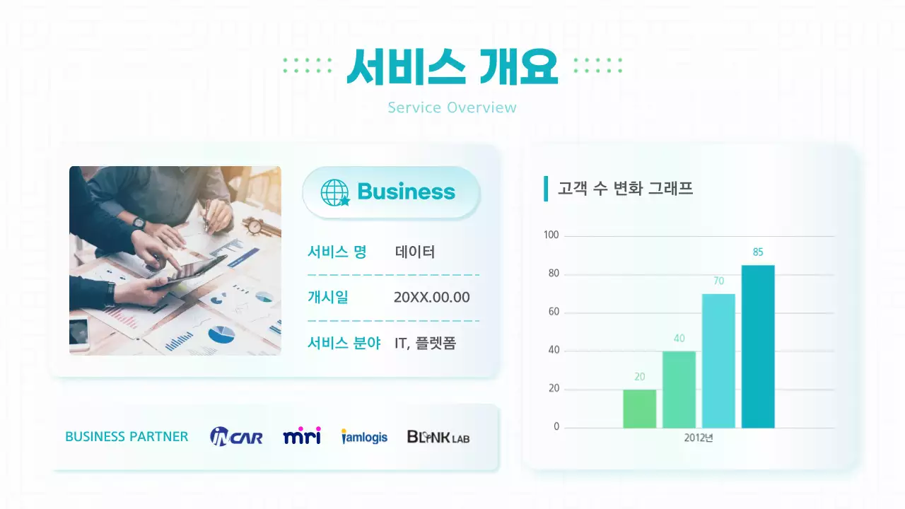 하늘색의 미니멀한 정부 사업 회사 소개