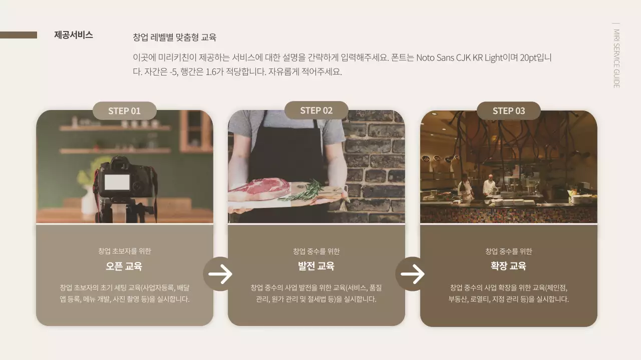 브라운톤의 깔끔한 공유키친 서비스가이드 ppt 프레젠테이션