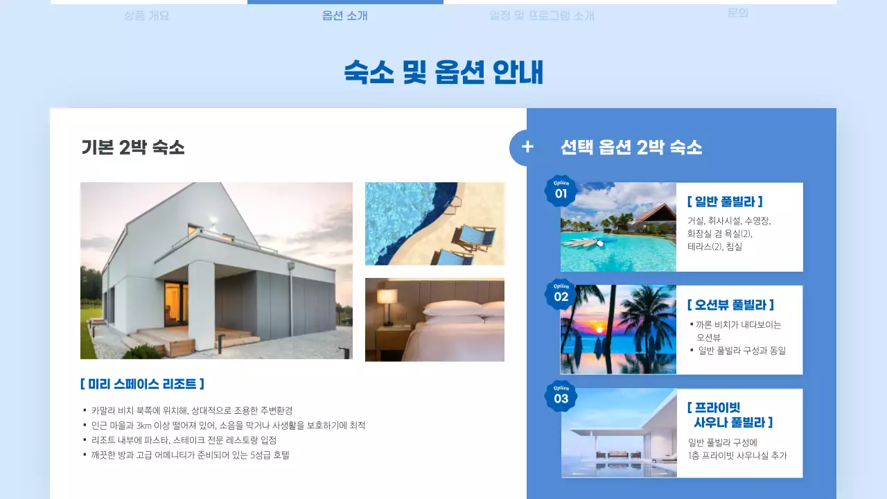 블루톤의 깔끔한 여행사 신혼여행 상품 제안서