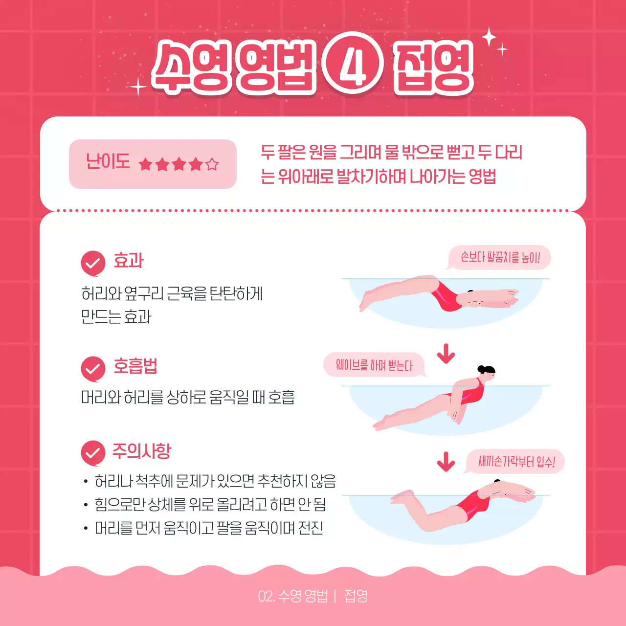 파란색 분홍색 포인트 일러스트 수영의 A to Z 카드뉴스