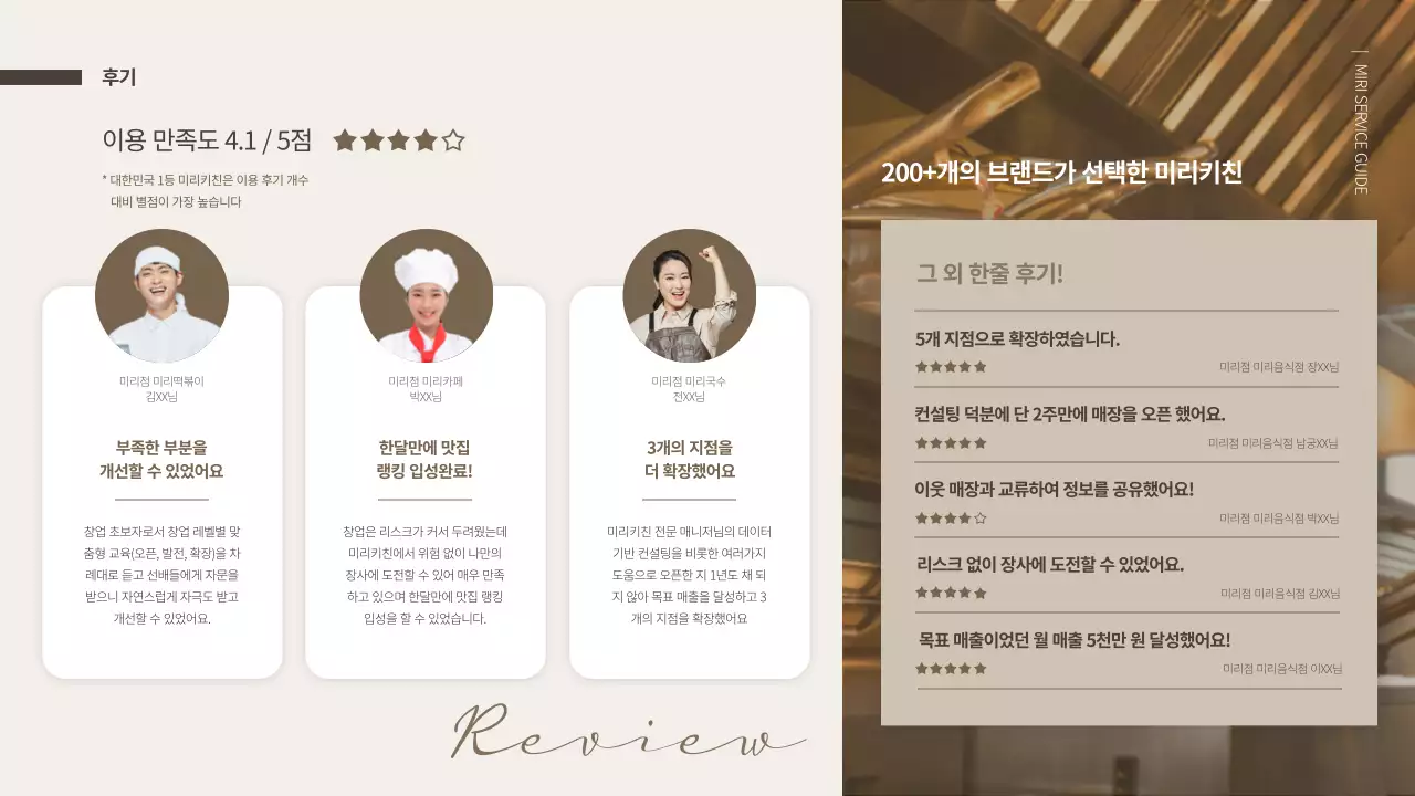 브라운톤의 깔끔한 공유키친 서비스가이드 ppt 프레젠테이션