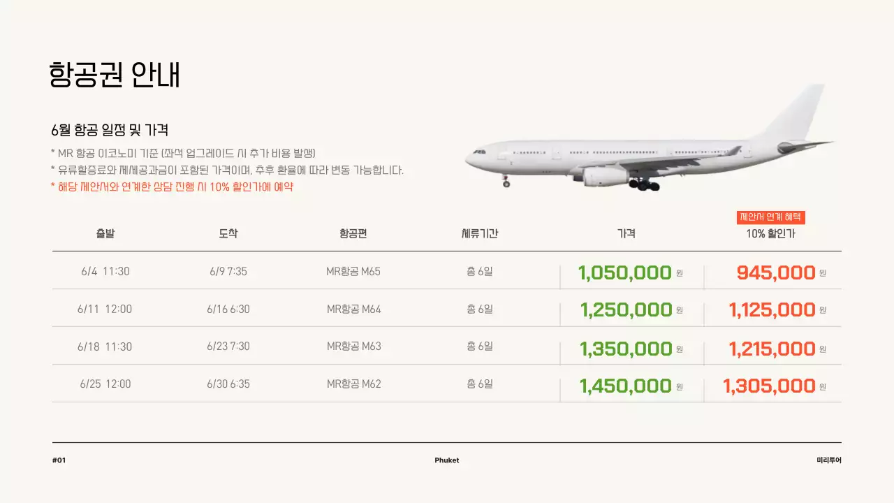 초록색의 깔끔한 신혼여행 상품 제안서