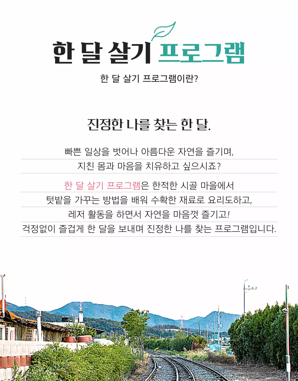 노란색과 초록색의 자연과 감성적인 시골 농촌에서 한달살기 체험 프로그램