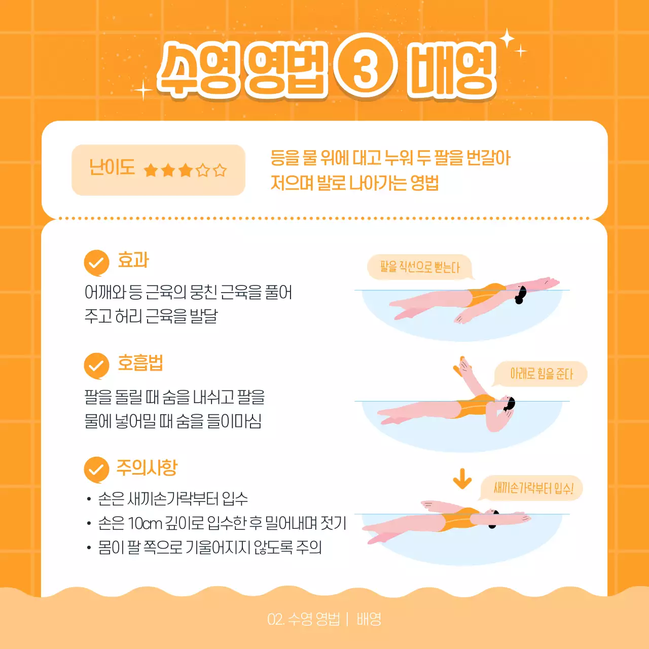 파란색 분홍색 포인트 일러스트 수영의 A to Z 카드뉴스