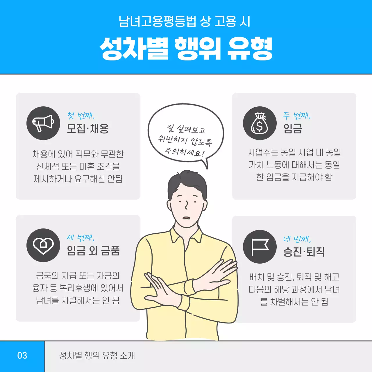 파란색과 레몬색의 심플한 일러스트 고용이슈 남녀고용평등법 개정 카드뉴스