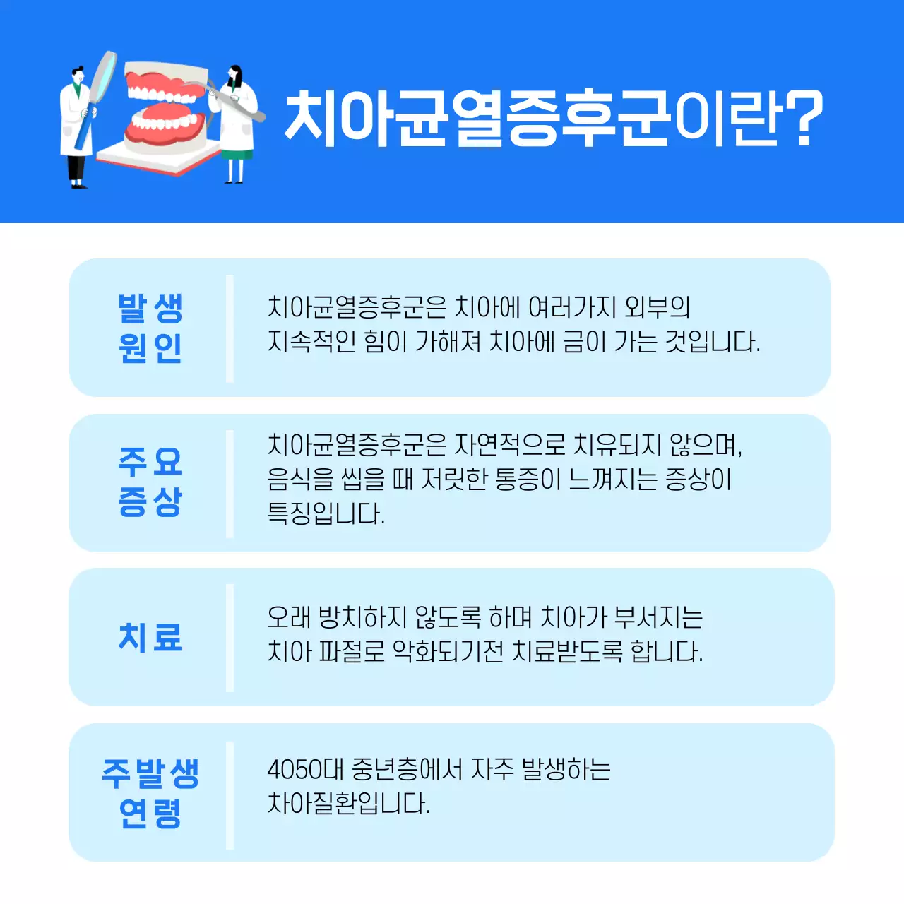 하늘색과 분홍색의 깔끔한 치아균열 증후군
