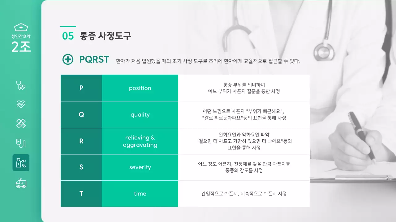 녹색의 일러스트 강조 간호학 수업 발표 프레젠테이션