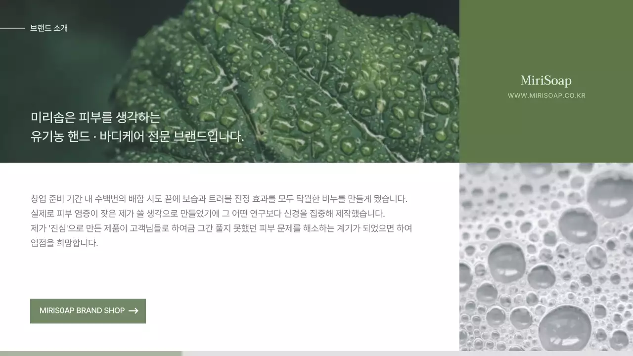 초록색과 베이지색의 자연주의 컨셉 비누 입점 제안서