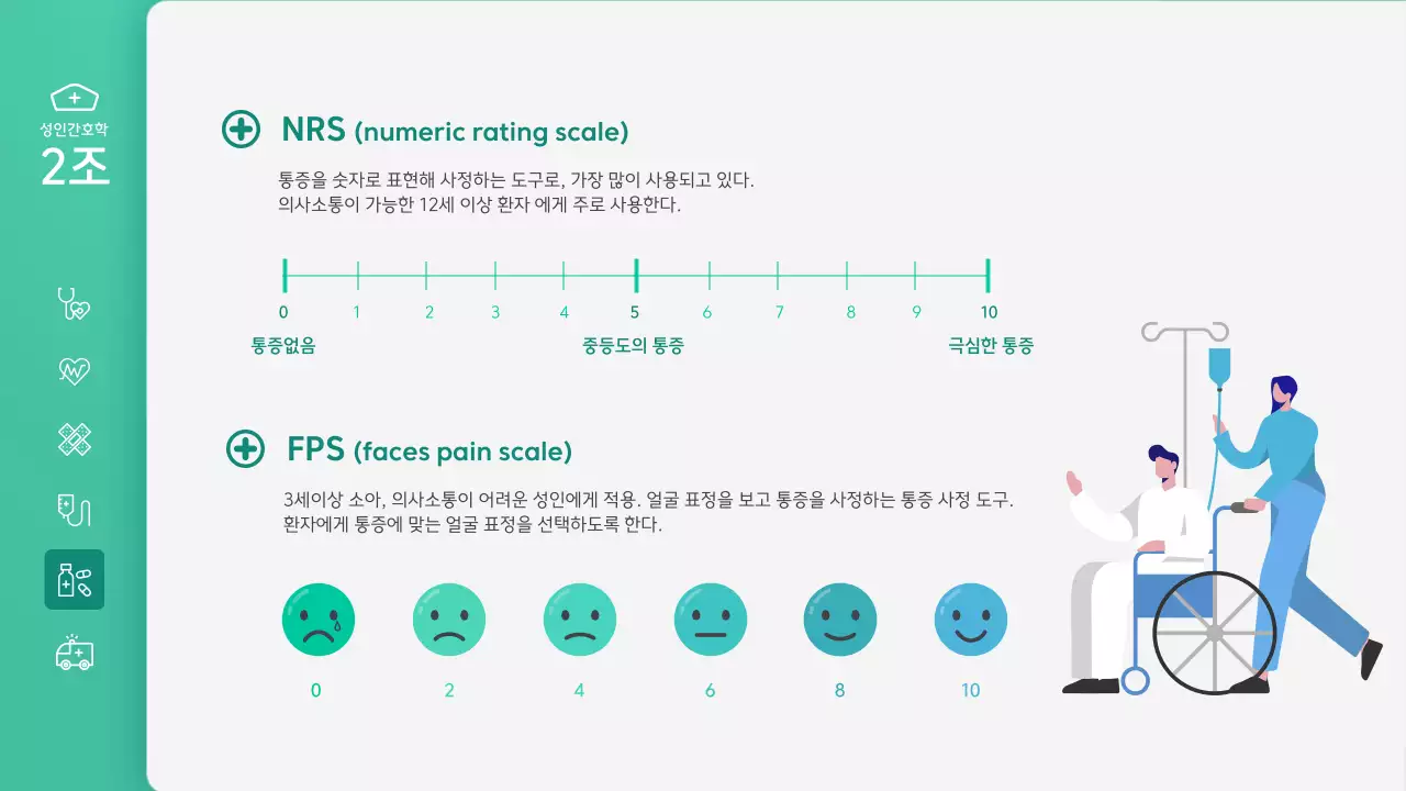 녹색의 일러스트 강조 간호학 수업 발표 프레젠테이션