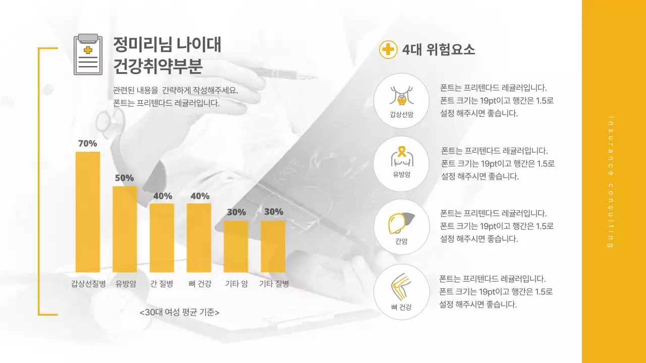 노랑과 회색의 심플한 보험 분석 컨설팅 발표자료