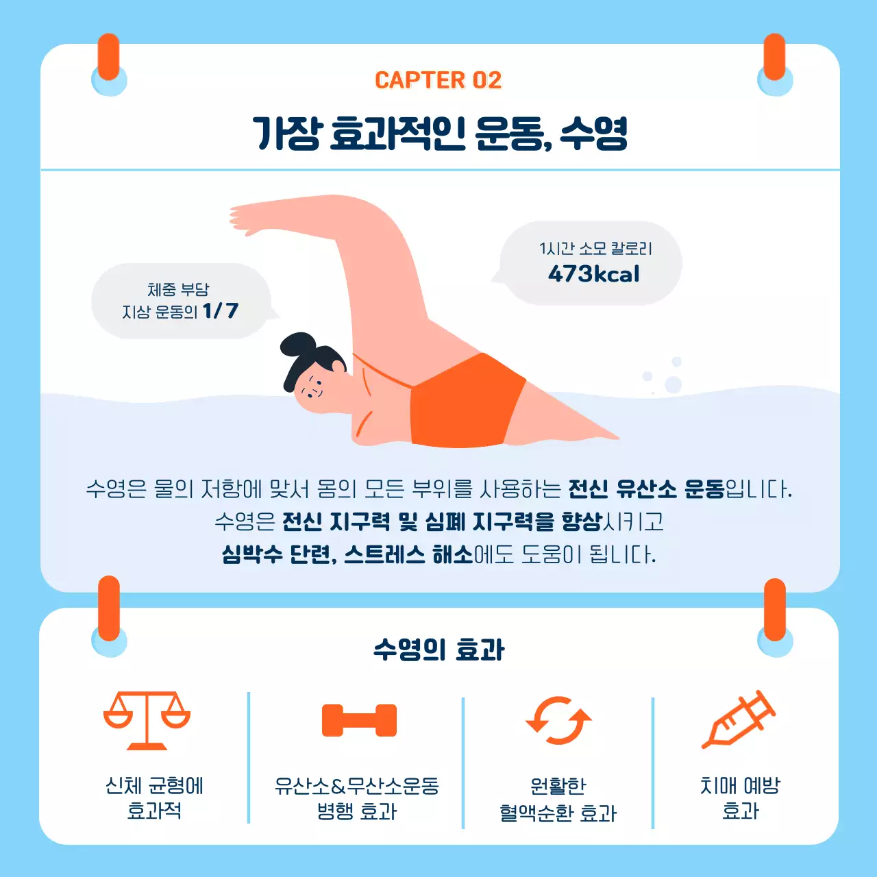파란색 귀여운 수영 일러스트 수영교실 수영기초와영법 카드뉴스