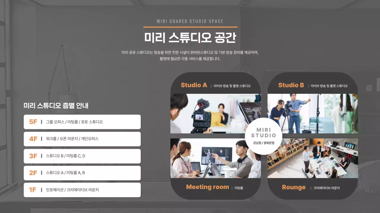 빈티지 느낌의 그레이톤 공유 스튜디오 서비스 소개서