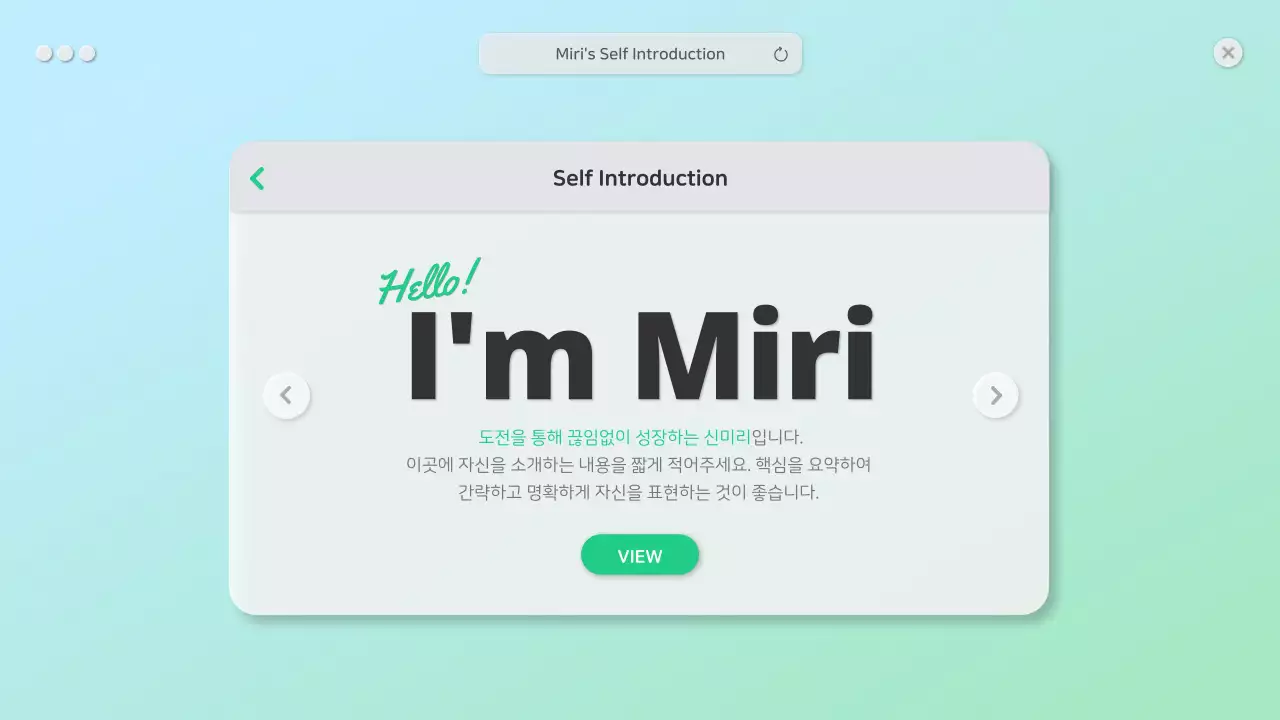 초록색의 GUI 컨셉의 깔끔한 자기소개
