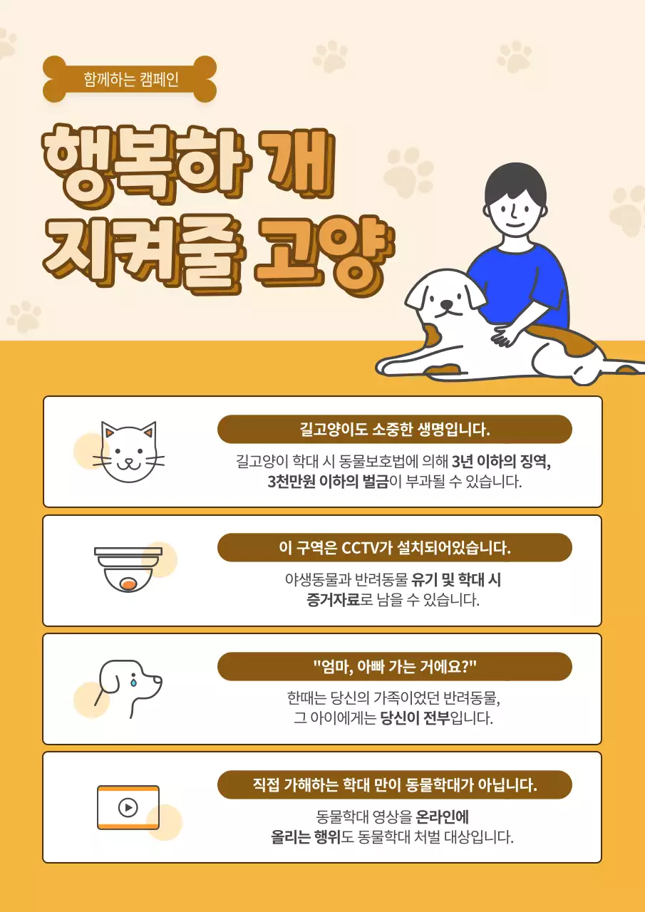 베이지색과 갈색의 일러스트 동물학대 금지 캠페인