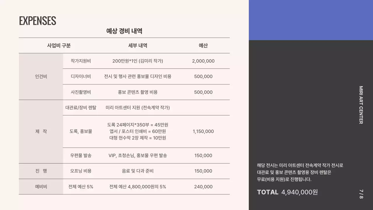 보라색과 베이지색의 그리드 컨셉 사진 전시 기획안