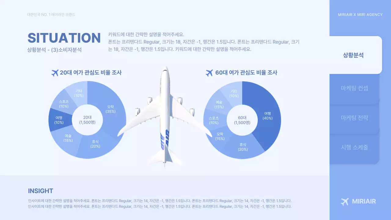 하늘색의 입체적인 비행기 컨셉 항공사 광고 기획서
