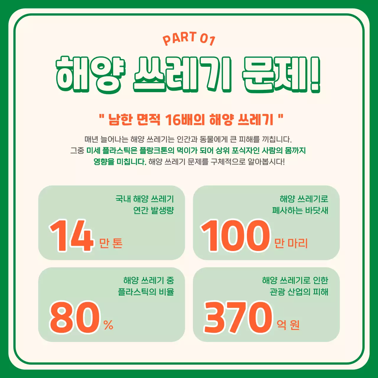 초록색 주황색의 비치코밍 카드뉴스