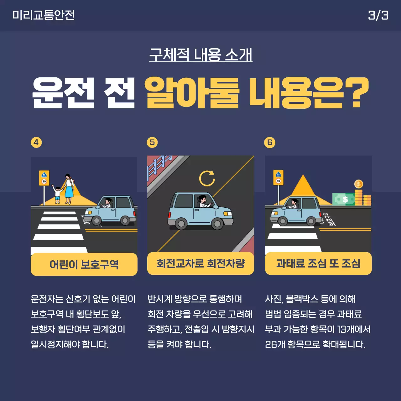 남색과 노랑의 아기자기한 도로교통법 운전학원 홍보