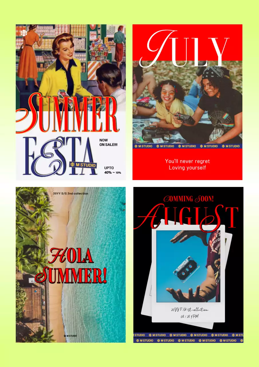 빈티지 레트로무드의 여름 타이포그라피 번들팩