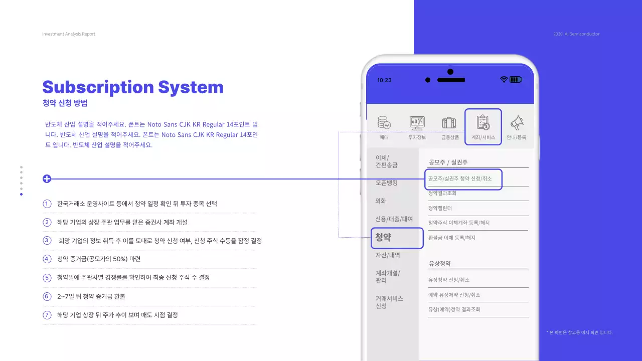 파란색의 깔끔한 투자분석 보고서 테마