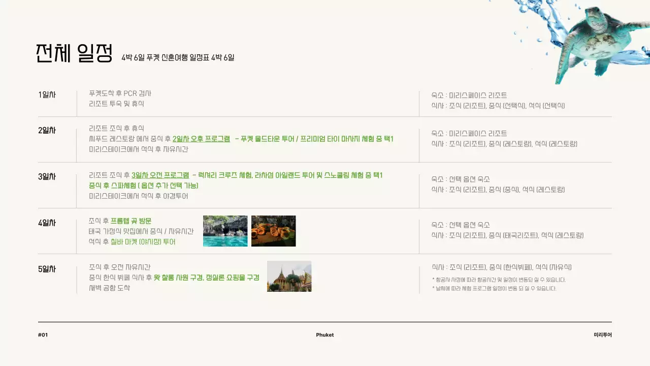 초록색의 깔끔한 신혼여행 상품 제안서