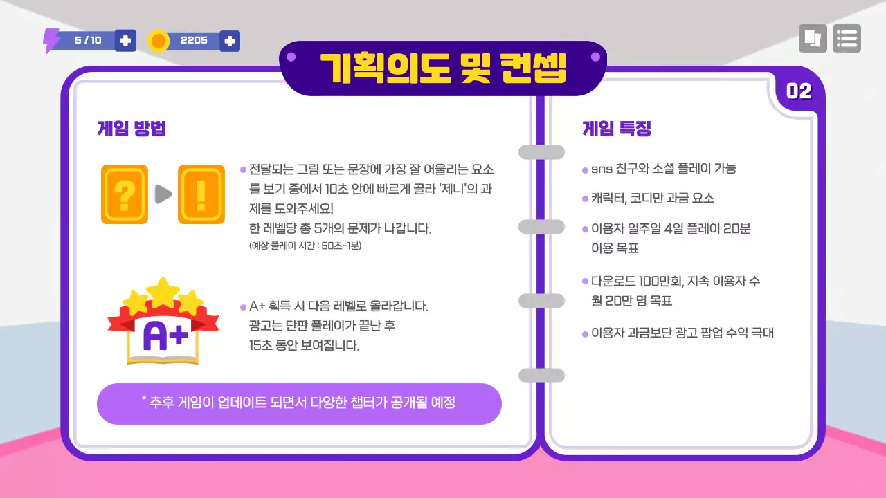 보라색의 학교 게임 컨셉 제안서