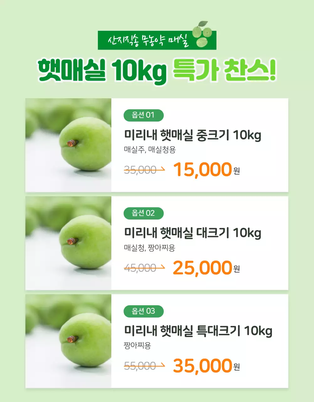 초록색 상큼한 유기농 컨셉의 매실 (상세페이지)